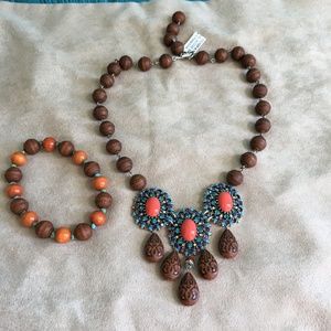 Moroccan style wood beaded necklace & bracelet S19